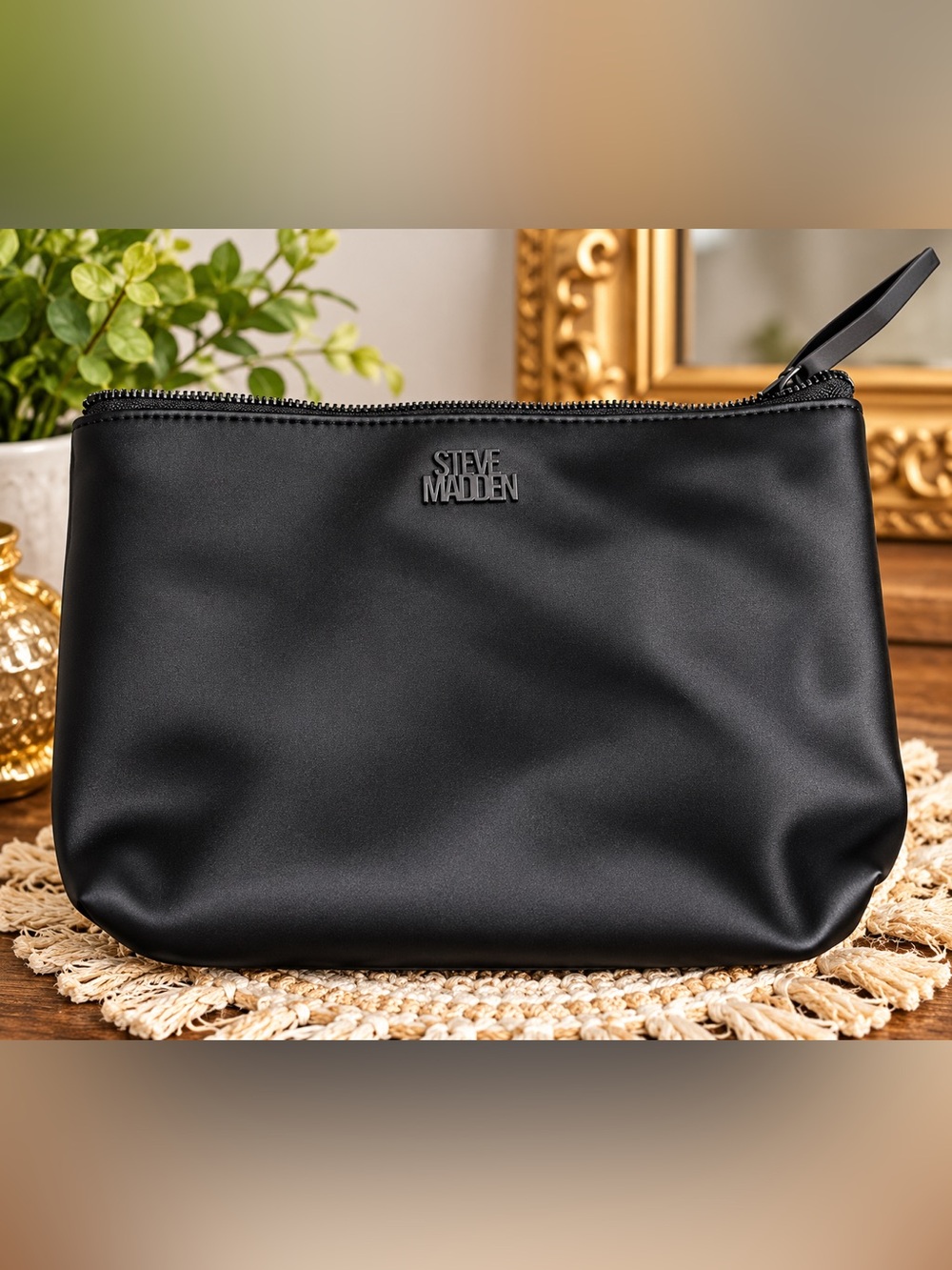 Steve Madden Black Faux Leather toiletry Pouch